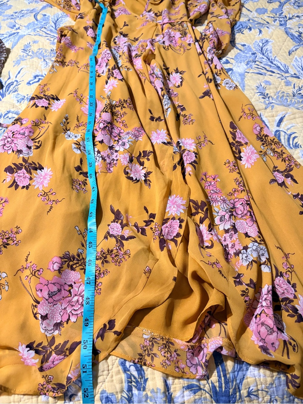 WAYF Floral Wrap Maxi Dress - Mustard with Pink Floral - Picture 6 of 9